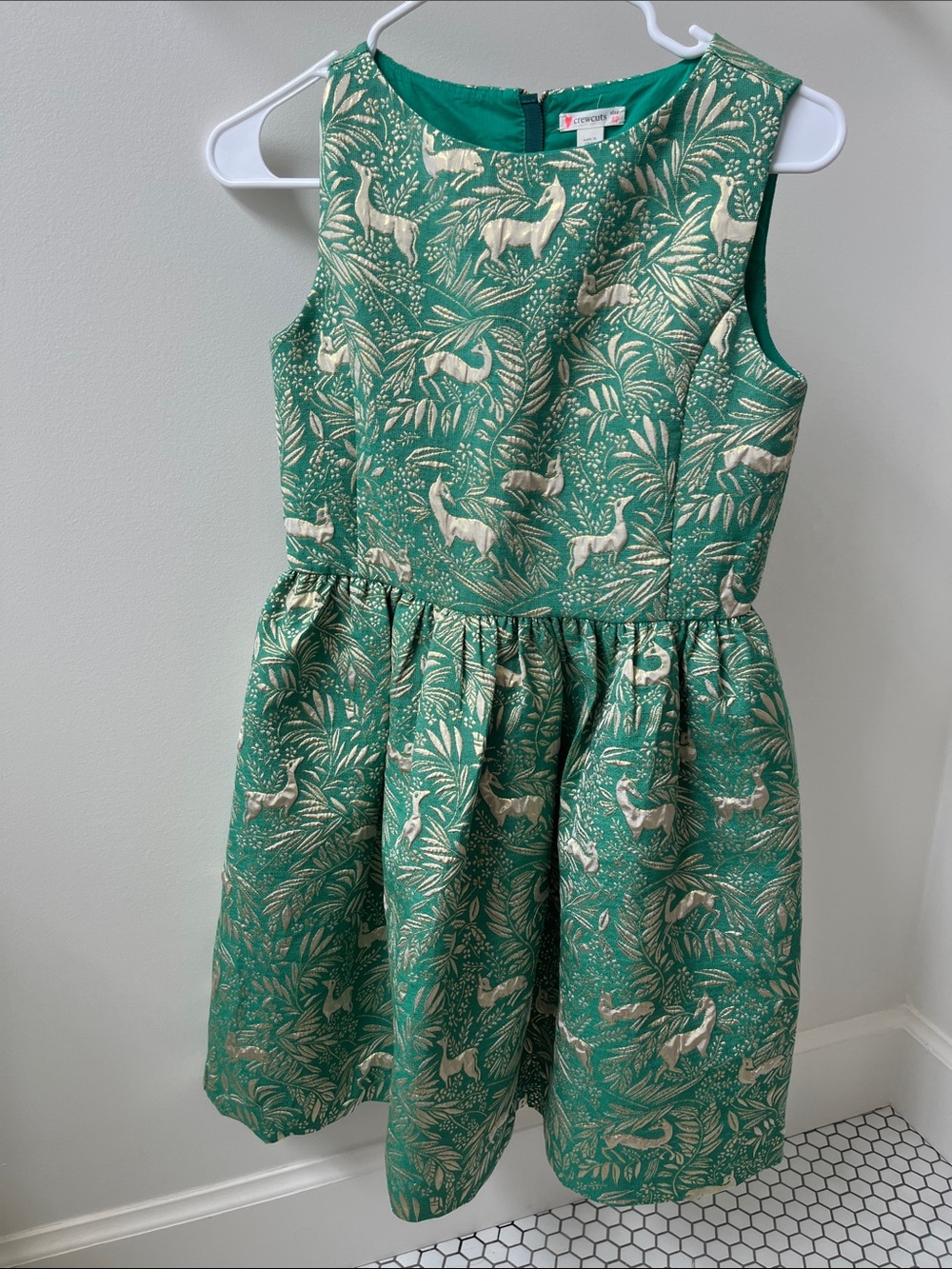 JCrew CrewCuts Green and Gold Jacquard Party Dress
